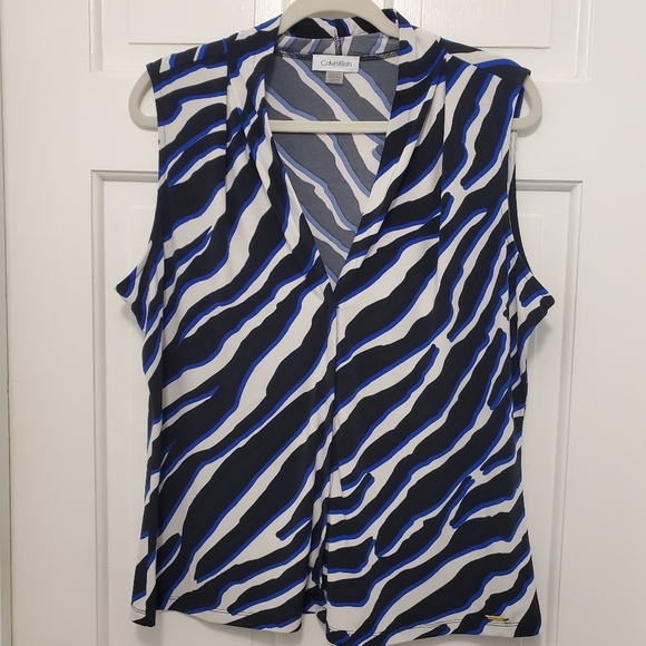 Calvin Klein Animal Print Gathered Neck Sleeveless Knit Top Size XLarge Stretch - Picture 6 of 9